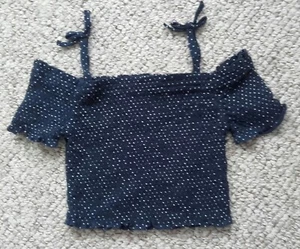 Cold shoulder top - age 4-5 girls - george - cute navy blue and tiny white spots - Picture 1 of 3
