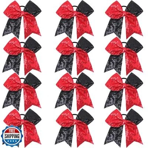 Oaoleer 12 Count 7" Cheer Bow, Sequin - Red and Black, Large Sparkly Cheer Ha - Picture 1 of 5