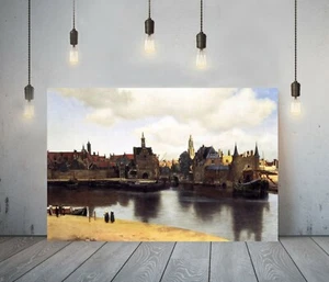 VERMEER VIEW OF DELFT-FRAMED CANVAS OIL PAINTING WALL ART PICTURE PAPER PRINT - Picture 1 of 15