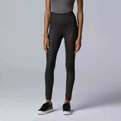 Simply Vera Wang Women Houndstooth Charcoal Faux Leather Shaping Leggings - S/M/ - Image 1 of 3
