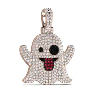 2.80Ct Round Cut Moissanite Onyx Ruby Unisex Ghost Pendant 14k Rose Gold Over - Picture 1 of 5