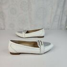 Vionic Savannah White & Silver Leather Slip-On Penny Loafers Sz 7