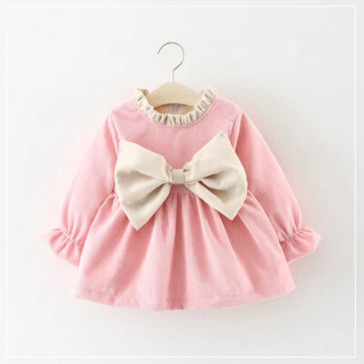 Formal Dress Clothes UK Toddler Baby Girl Long Sleeve Bowknot Tutu Party Pageant - Image 1 of 4
