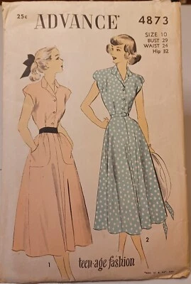 4873 Advance SEWING Pattern UNCUT misses 10 teen-age fashion dress full skirt - Image 1 of 2
