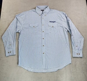 Wrangler Shirt Mens XL Blue Geo Print Button Down Embroidered Logo Long Sleeve - Picture 1 of 21