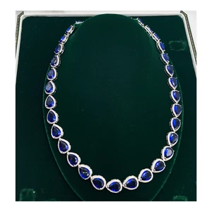 White Gold Finish Blue Sapphire Pear Cut Necklace Free Postage - Picture 1 of 5