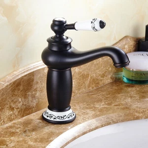 Black Oil Rubbed Bronze Bathroom Basin Faucet Single Handle Hole Sink Mixer Tap - Picture 1 of 9