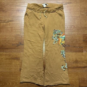 Vintage Miss Me Sweatpants L Brown Flared Embroidered Sweats Embellished Hippie - Picture 1 of 19