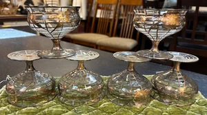 Vintage - Crystal & Sterling Silver Overlay - Champagne Stem Glasses - Set of 6 - Picture 1 of 11