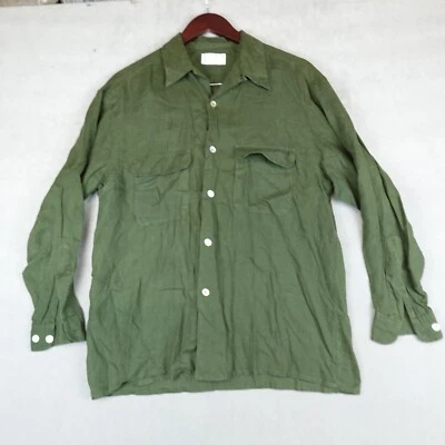 Camisa De Colección Henri Bendel Botón Delantero Lino Hecha en EE. UU. Mangas Largas Verde Pequeño Foto 1 de 4