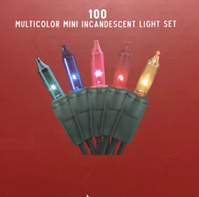 100 Christmas Lights Set Multicolor Incandescent Green Wire-End to End     [b91] - Image 1 of 4