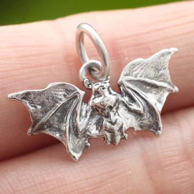 925 Sterling Silver Halloween 3D Bat Charm Pendant Vesper Bat Dangle F Necklace - Image 1 of 4