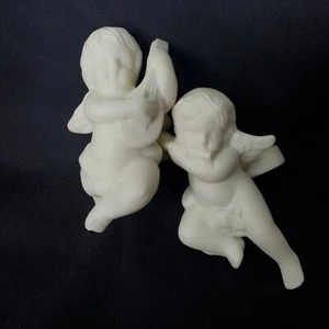 Vintage Porcelain Angel Candle Huggers Climbers Rings Set Of 2 Cupid - Picture 1 of 9