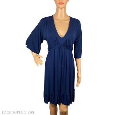 Vestido Anthropologie veludo azul marinho gola V bainha plissada manga 3/4 tamanho pequeno - Imagem 1 de 4