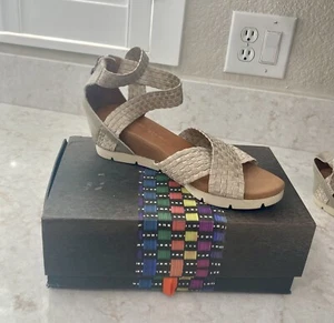 BERNIE MEV HONESTY LITE GOLD TAN WEDGE HEEL ANKLE STRAPPY SANDAL SHOE 42 - Picture 1 of 5