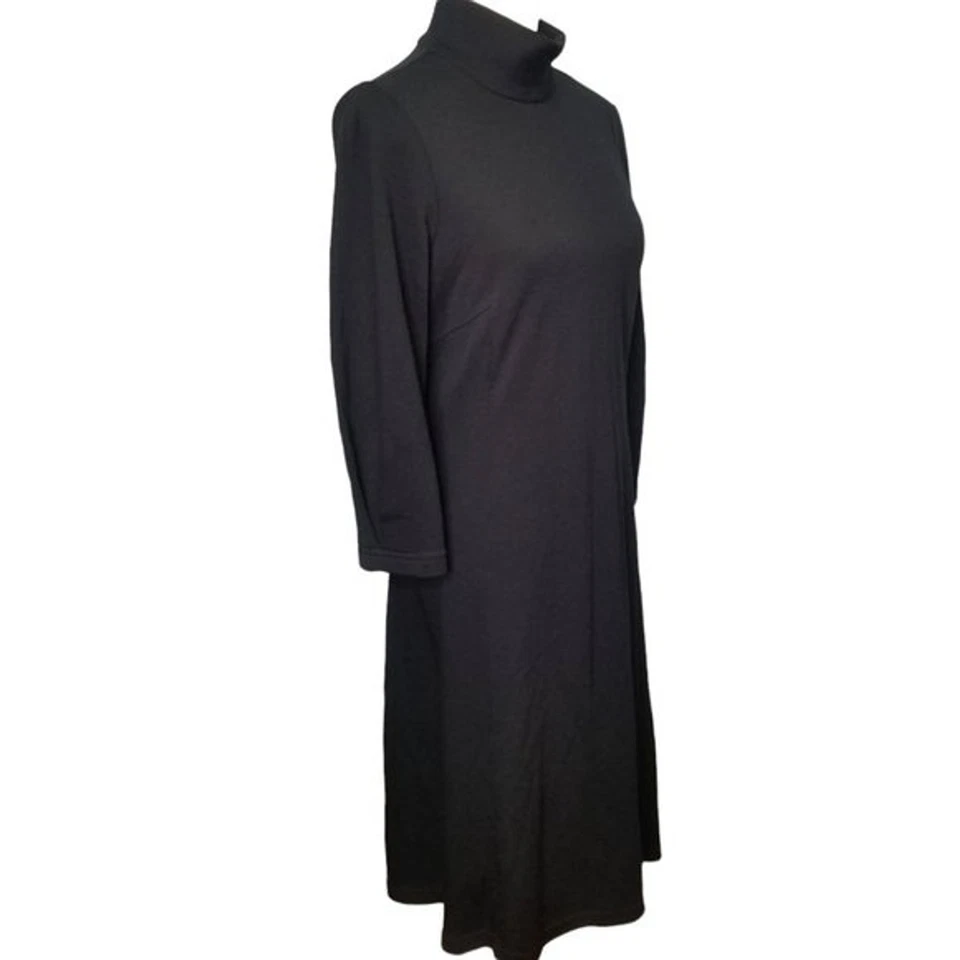 W Worth Black Mock Neck 100% Wool Midi A-Line 3/4" sleeves Shift Dress Size 8 - Image 1 of 4