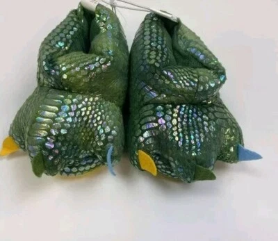 🔥🦖 NEW Boys Revolution Swiggles Dinosaur Foot/Claw Slippers Green  Medium 13-1 - Image 1 of 4