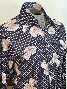 Vintage Disco Dancing In The Moonlight Langarm Knopf Dolchkragen Nylon Hemd - Bild 1 von 8