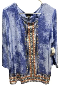 JM Collection blouse womens plus size 1X blue lilac Jacquard shirt New! - Picture 1 of 4