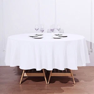 WHITE 90" ROUND POLYESTER TABLECLOTH Wedding Party Reception Dinner Decorations - Picture 1 of 8