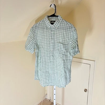 Daniel Hechter NWT Mens Green Gingham Linen Plaid Button Up Short Sleeve Shirt M - Image 1 of 4