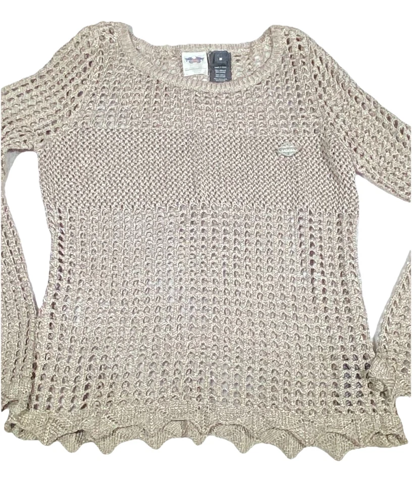 Suéter festoneado tejido abierto topo mediano de ganchillo Harley Davidson para mujer Foto 1 de 4