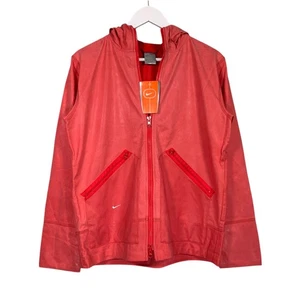 Vintage Nike Jacket Hoodie Medium Womens Pink Waxed Tech Mini Swoosh Y2K 2000s - Picture 1 of 14