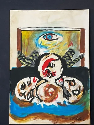 Jackson Pollock dibujo y pintura sobre papel antiguo firmado estampado vintage Foto 1 de 3