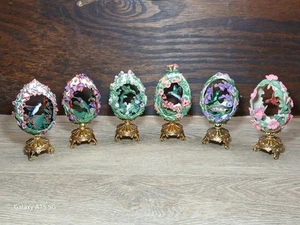 6 Collectible Franklin Mint FABERGÉ Floral Hummingbird Eggs SWAROVSKI CRYSTAL  - Picture 1 of 9