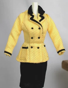 Yellow Black Business Power Suit Skirt Barbie Outfit Fashion Box Weave Jacket - Picture 1 of 11