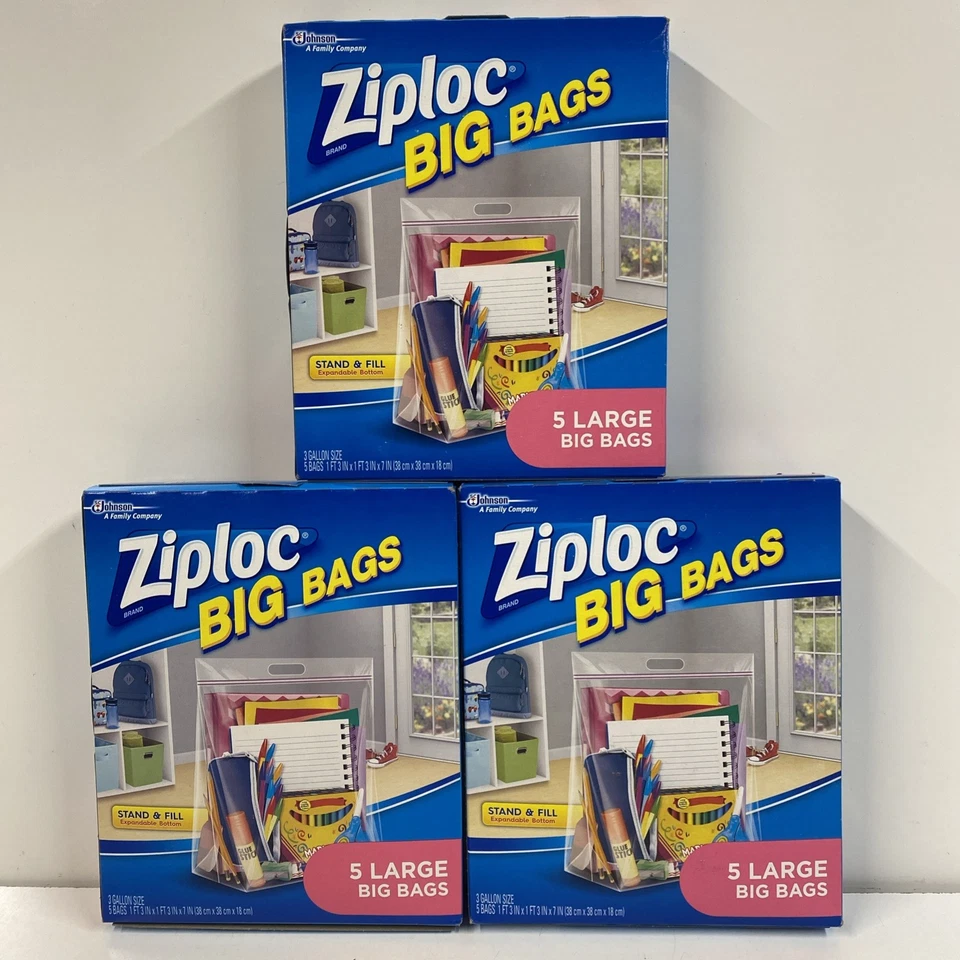 LOTE x3 BOLSAS GRANDES ZIPLOC tamaño 3 galones soporte y relleno 5 grandes SC Johnson 15x15x7 pulgadas Foto 1 de 4