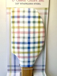 EASTER PASTEL PLAID POINTED SILICONE SPATULA + BUNNY COOKIE CUTTER PINK BLUE - Picture 1 of 7