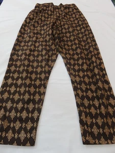 PANTALONE VERSATILE DA VIAGGIO ELASTICIZZATO FANTASIA DAMASCATO MARRONE E ORO ROSA UK 8 - Foto 1 di 13