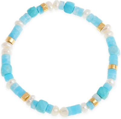 Pulseras de perlas de piedra natural para mujer, hechas a mano con piedras preciosas de turquesa dorada  Foto 1 de 4