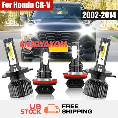 For Honda CR-V 2002-2013 2014 LED Headlight Bulb High Low Beam + Fog Lamp 6000K - Image 1 of 4