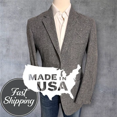 Cowboy Western USA TWEED Vintage Men's Blazer Sport Coat Two Button Jacket 42L - Image 1 of 4