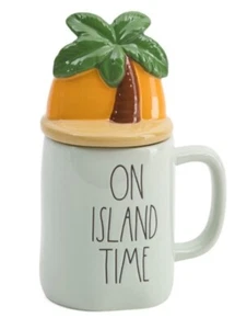 Rae Dunn "On Island Time" Mug Palm Tree Topper Lid  - Photo 1 sur 1