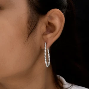 3.07 Ct Lab Grown CVD Round Diamond Hoop Earrings 14k White Gold Birthday Gift - Picture 1 of 6