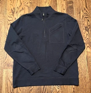 Billy Reid 1/4 Zip Pullover Sweater Mens Large Ribbed Quilted Charcoal Gray - Picture 1 of 3