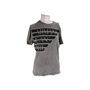 Armani Jeans Men's Shirt Medium Gray Spellout Graphic Cotton Slim Fit - Picture 1 of 7