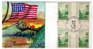 #769a Yosemite Imperf Farley 1935 FDC Ralph Dyer pintado a mano con trazado - Imagen 1 de 2