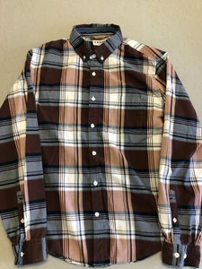 Express Button Down Shirt Men's Large Soft Wash Brown/Blue Fall Plaid Collared - Picture 1 of 5