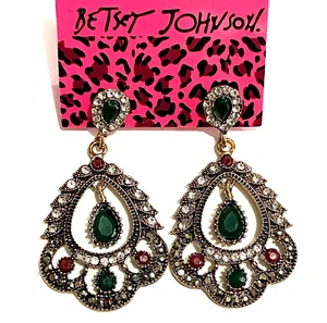 GYPSY CRYSTAL STUD DROP EARRINGS 5.6cm BETSEY JOHNSON "NEW" AUZ SELLER B43 - Picture 1 of 3