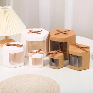 12Pcs Kraft Paper Cupcake Box Packaging Cake with PVC Clear Window Packing Case - Picture 1 of 23