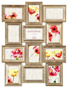 Retro 12 Fotos Dorado Multi Apertura Collage Marco de Fotos Colgante de Pared 6x4 Fotos - Imagen 1 de 2