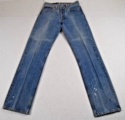 Levis 501xx VTG 90s Blue Wash High Waist Straight Leg Fade Spots W28 L30 MadeUSA - Image 1 of 4