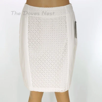 APT. 9 Women's Size 10 WHITE PENCIL SKIRT Crochet LACE EYELET PANEL Straight - Image 1 of 4
