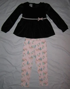 NWT Girls TOUGHSKINS Velour Velvet LS Shirt & Deer w Tree Leggings Outfit size 4 - Picture 1 of 4