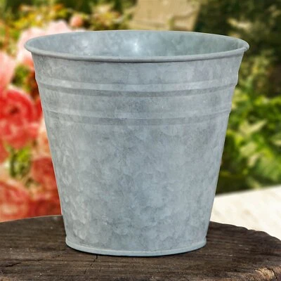 Eimer als Blumentopf, klein, Übertopf in Antik-Zink, Tischeimer, Zinktopf - Bild 1 von 4