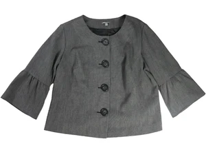 Apt. 9 Womens Blazer 18W Gray Black Tweed 3/4 Ruffled Sleeve Blazer Lined Jacket - Picture 1 of 7